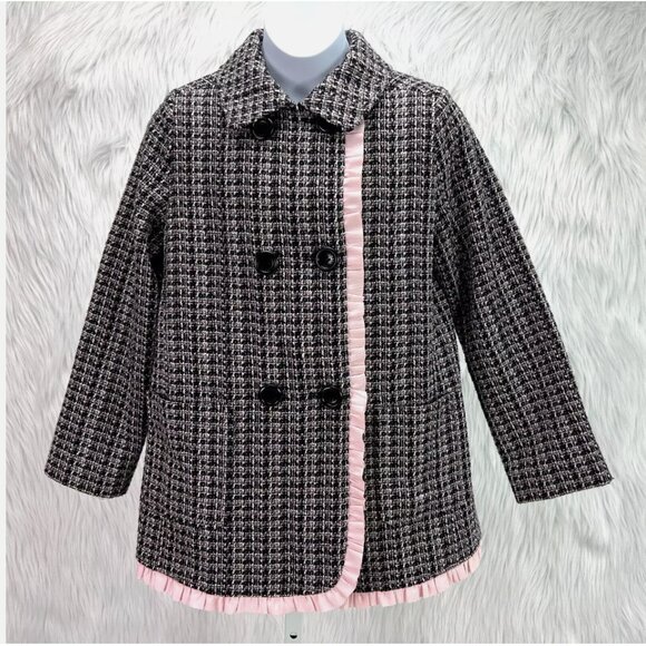Kate Spade Kids Tweed Jacket Ruffle Trim Double Breasted Dressy Preppy Classic